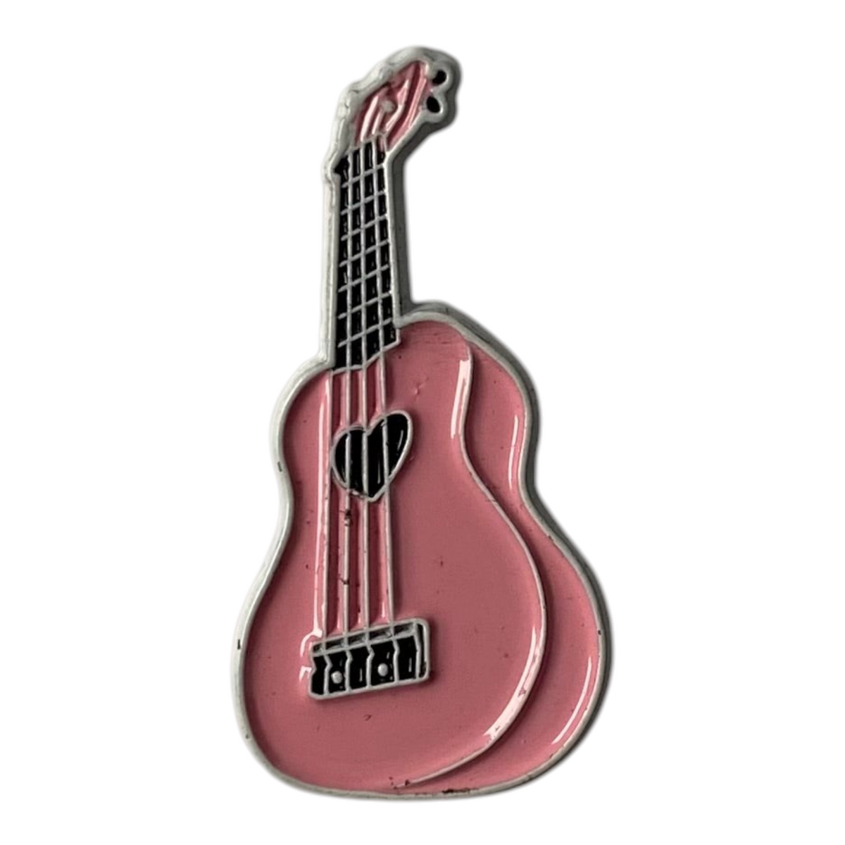 Pinkgul.no decorative metal sticker shaped like a pink acoustic guitar with a heart-shaped sound hole
