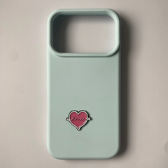 Pinkgul.no decorative metal heart sticker with dance text on a light blue phone case