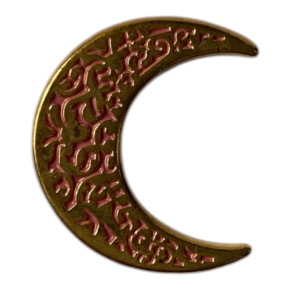 Pinkgul.no decorative gold metal crescent moon sticker with intricate embossed patterns for electronic devices.