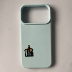 Pinkgul.no decorative metal anime character sticker applied to a light blue smartphone case