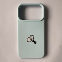 Pinkgul.no decorative silver metal sticker shaped like a palm tree attached to a light blue mobile phone case