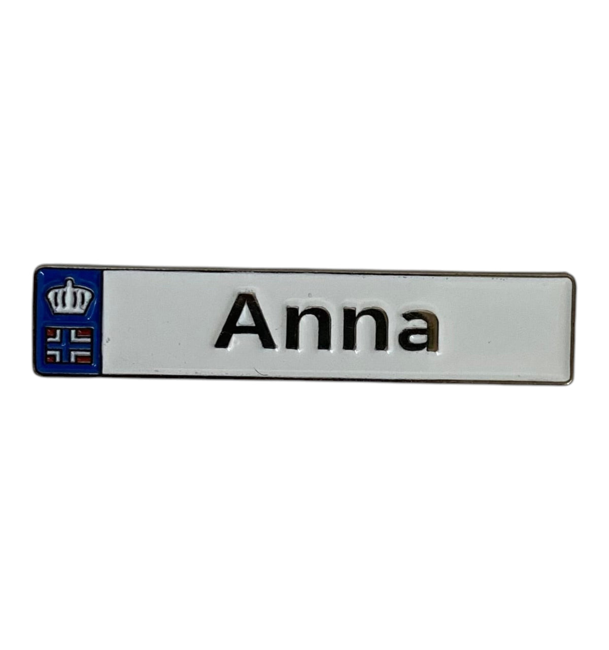 Pinkgul.no Anna decorative metal sticker with a raised crown emblem and smooth white finish for smooth surfaces