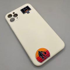 Pinkgul.no decorative metal basketball stickers applied to a beige smartphone case
