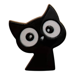 Pinkgul.no decorative black cat metal sticker with large white eyes and a smooth raised finish for electronics