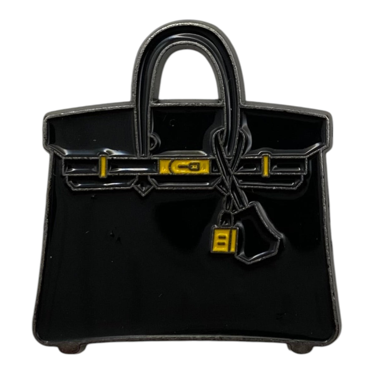 Pinkgul.no decorative metal sticker shaped like a black handbag with gold-tone hardware details