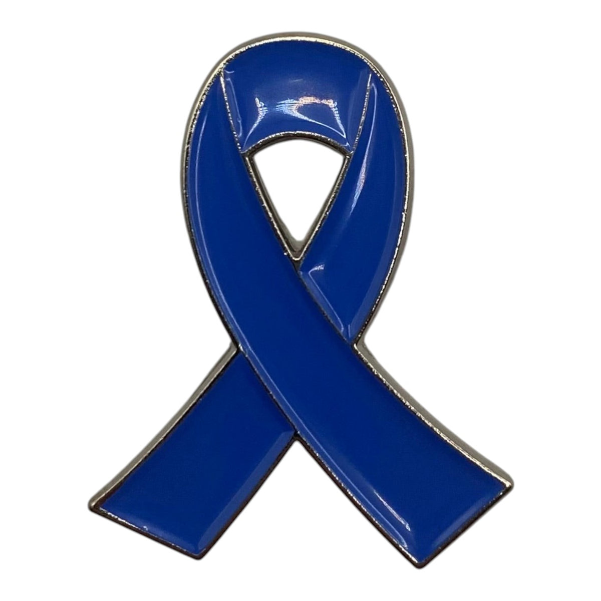 Pinkgul.no blue metal awareness ribbon sticker with a smooth, raised design for electronic devices and accessories.