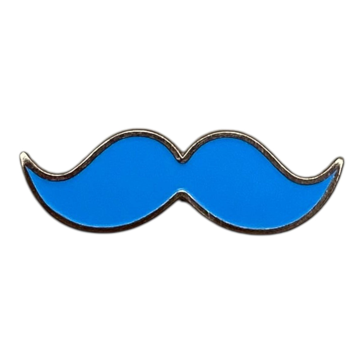 Pinkgul.no blue metal mustache decorative sticker with a smooth, raised design for mobile devices and electronics.