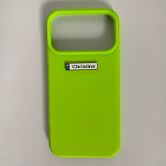 Pinkgul.no Christine decorative metal sticker applied to a bright lime green phone case