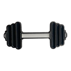 Pinkgul.no decorative metal sticker shaped like a black dumbbell with a raised design for electronics or accessories