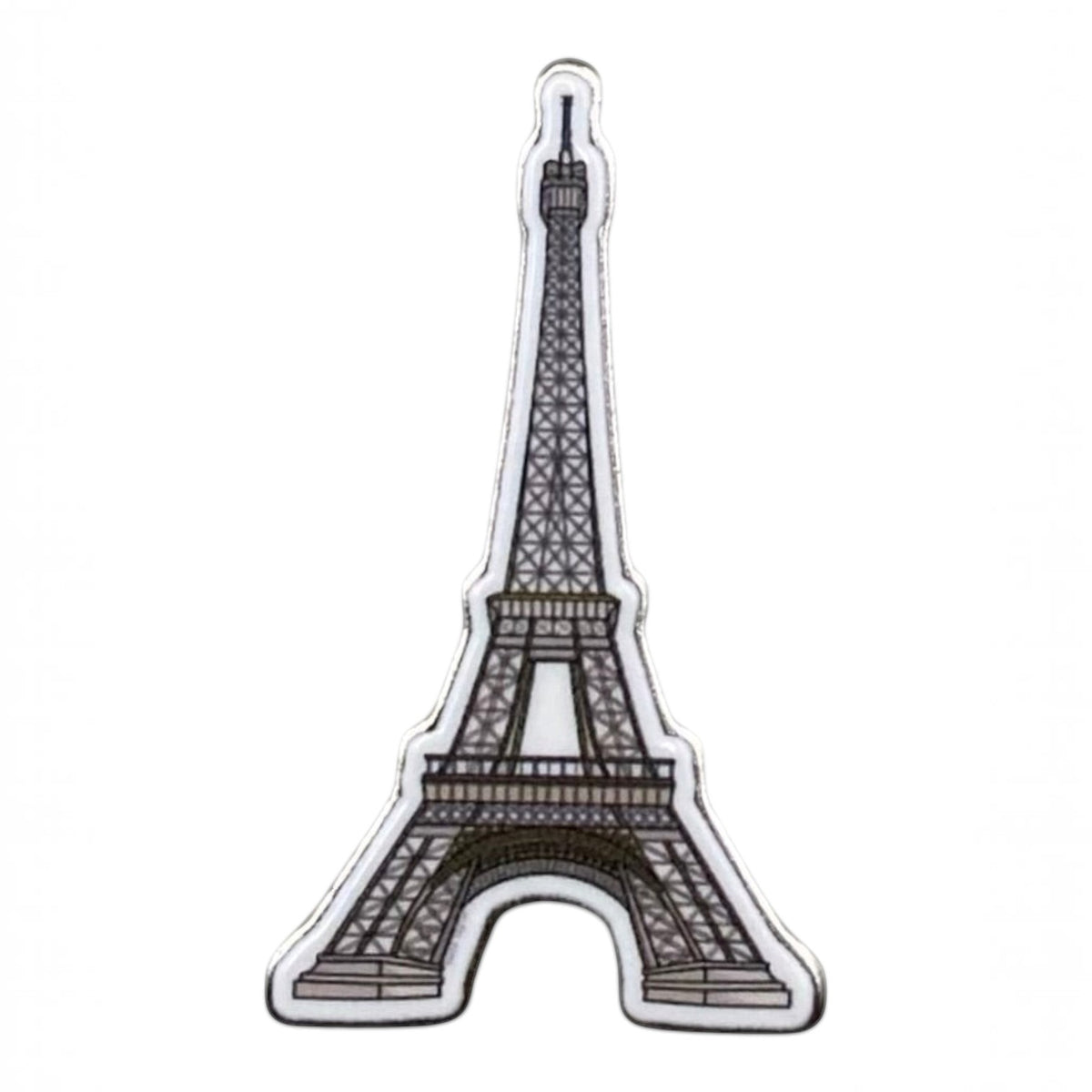 Pinkgul.no decorative metal sticker featuring a detailed, raised Eiffel Tower design for smooth surfaces.