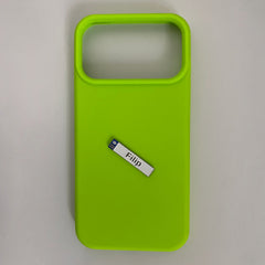Pinkgul.no Filip decorative metal sticker with a smooth surface applied to a bright lime green phone case