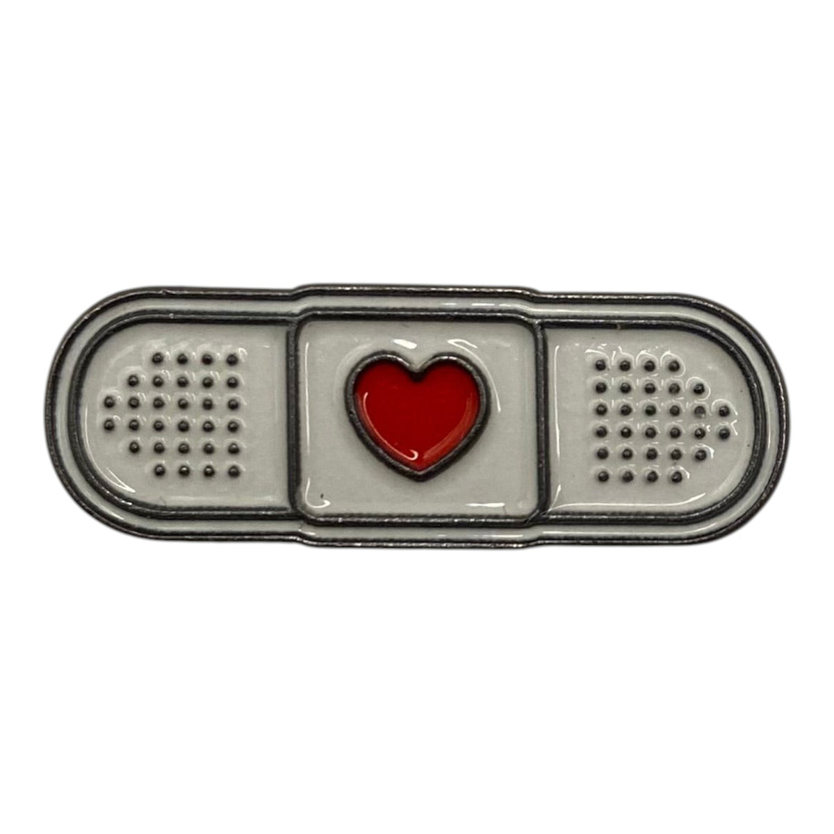 Pinkgul.no decorative metal sticker shaped like a white adhesive bandage with a small red heart in the center