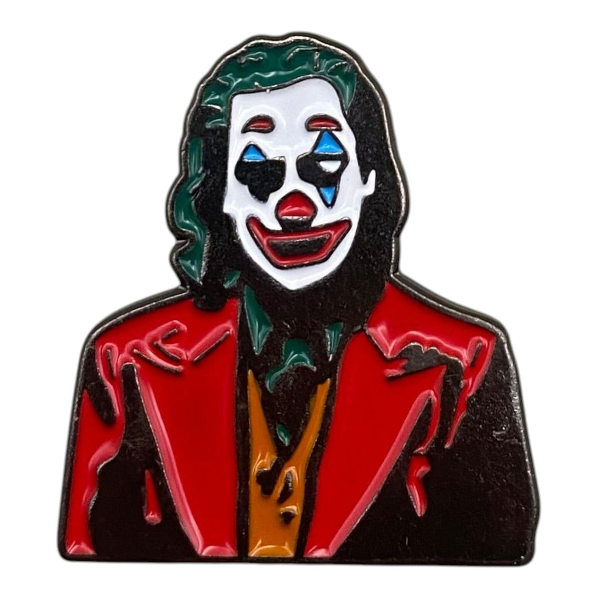 Pinkgul.no decorative metal sticker featuring a detailed, raised Joker character design with a smooth finish.