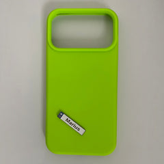 Pinkgul.no Marius decorative metal sticker applied to a bright lime green phone case