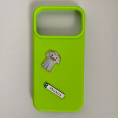 Pinkgul.no Markus decorative metal sticker with a football jersey design on a bright lime green phone case