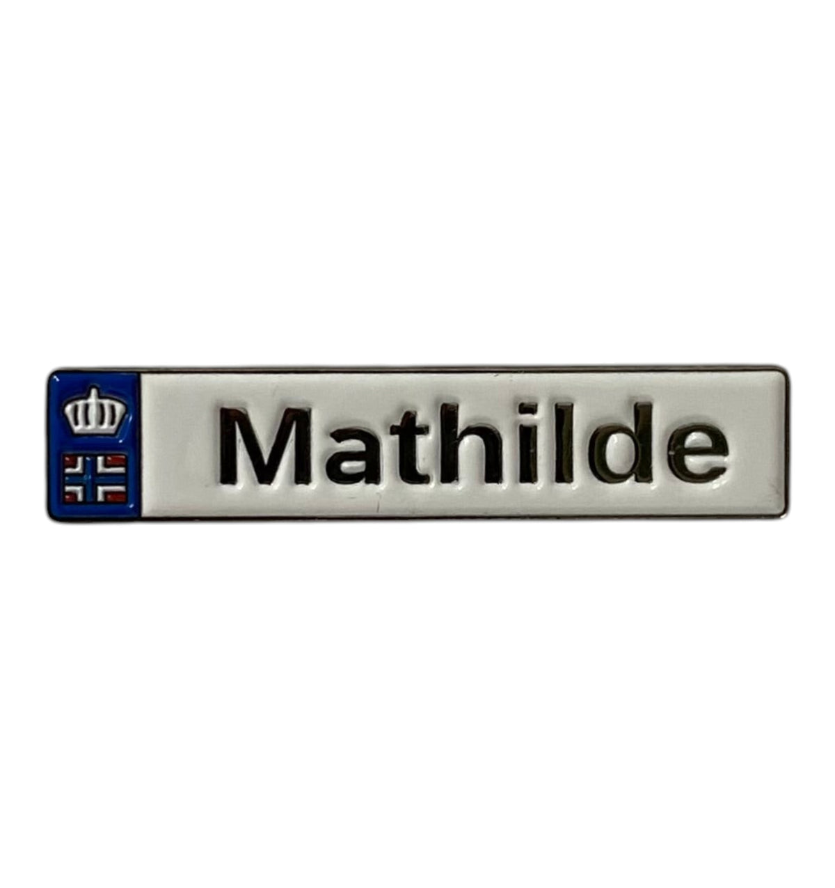 Pinkgul.no Mathilde decorative metal sticker with a raised design and crown emblem for smooth surfaces