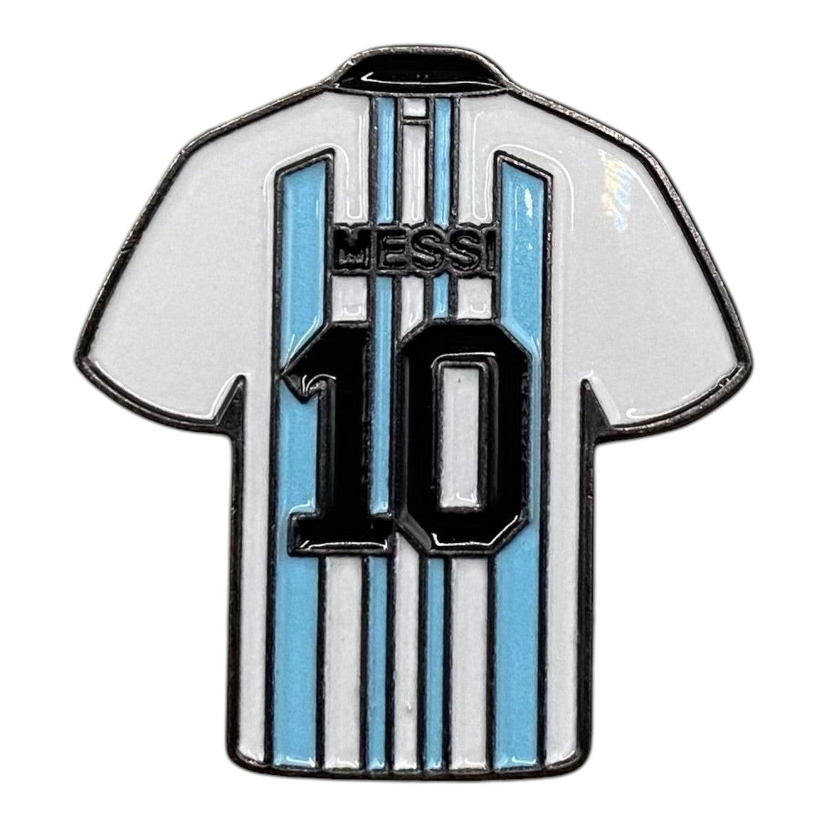 Pinkgul.no decorative metal sticker shaped like an Argentina Messi number 10 football jersey with blue and white stripes