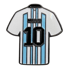 Pinkgul.no decorative metal sticker shaped like an Argentina Messi number 10 football jersey with blue and white stripes