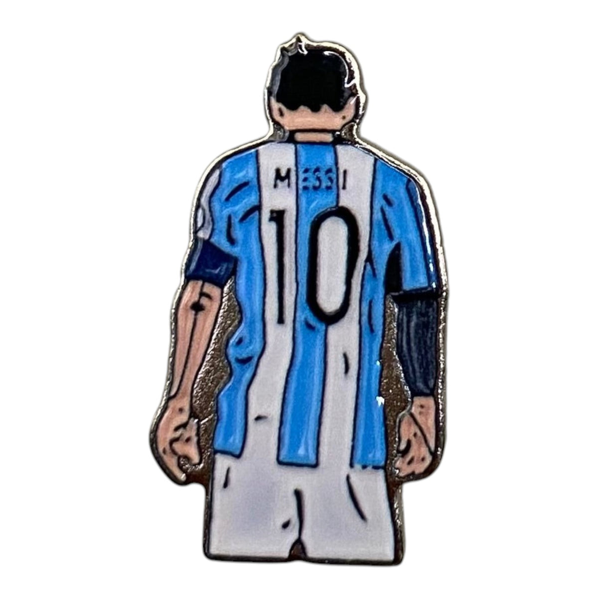 Pinkgul.no decorative metal sticker featuring Lionel Messi in his blue and white Argentina jersey with number 10