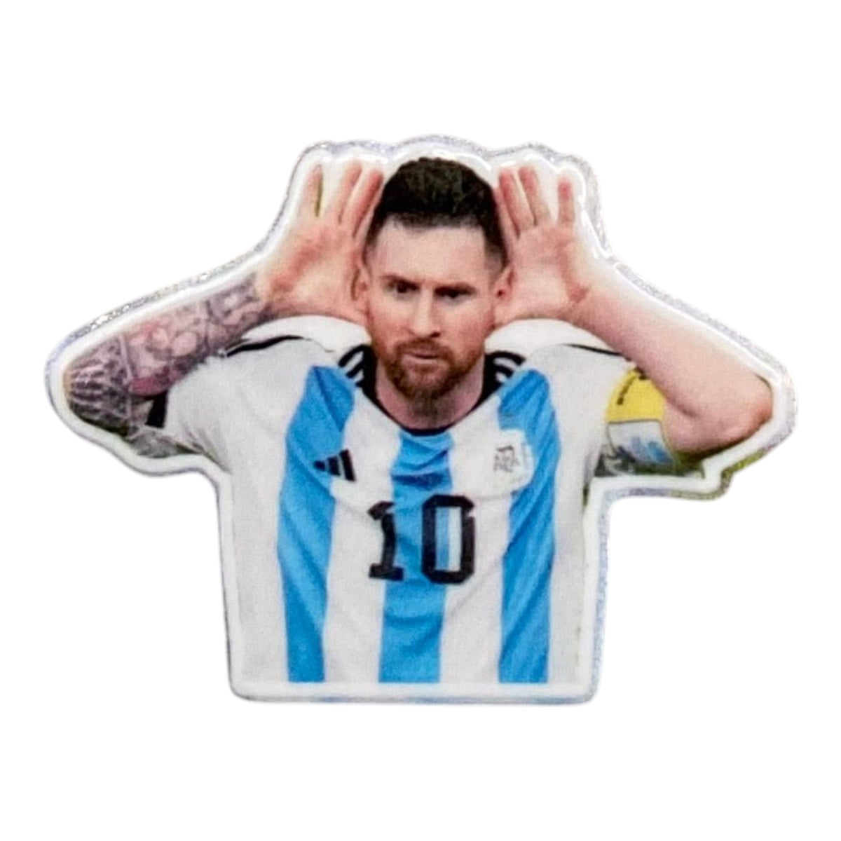 Pinkgul.no decorative metal sticker featuring Lionel Messi in his Argentina national team jersey