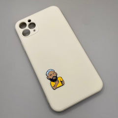 Pinkgul.no decorative metal sticker of a cartoon man with a beard on a beige smartphone case