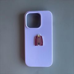 Pinkgul.no decorative metal jacket sticker attached to a light purple smartphone case