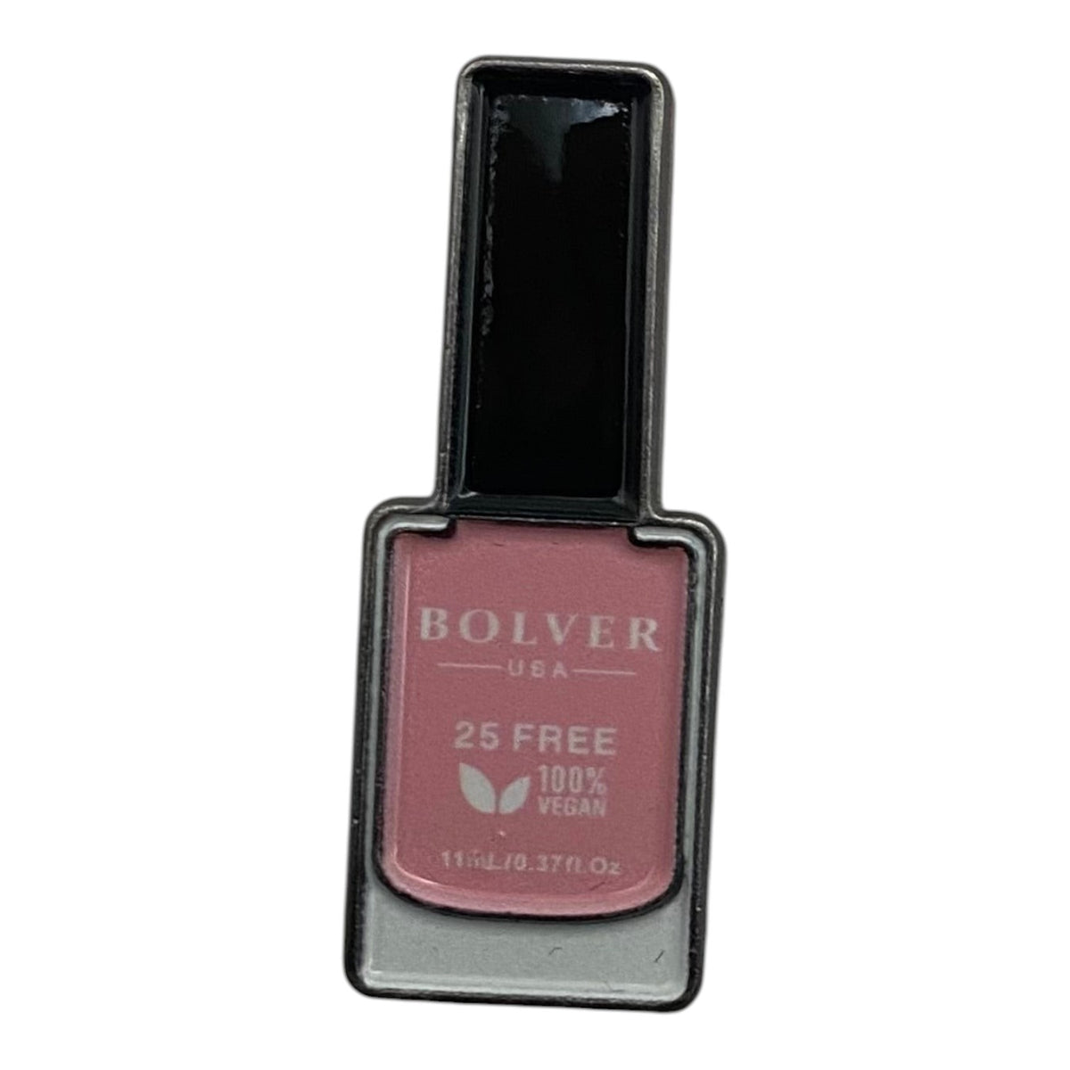 Pinkgul.no decorative metal sticker shaped like a Bolver nail polish bottle with a raised design and adhesive back