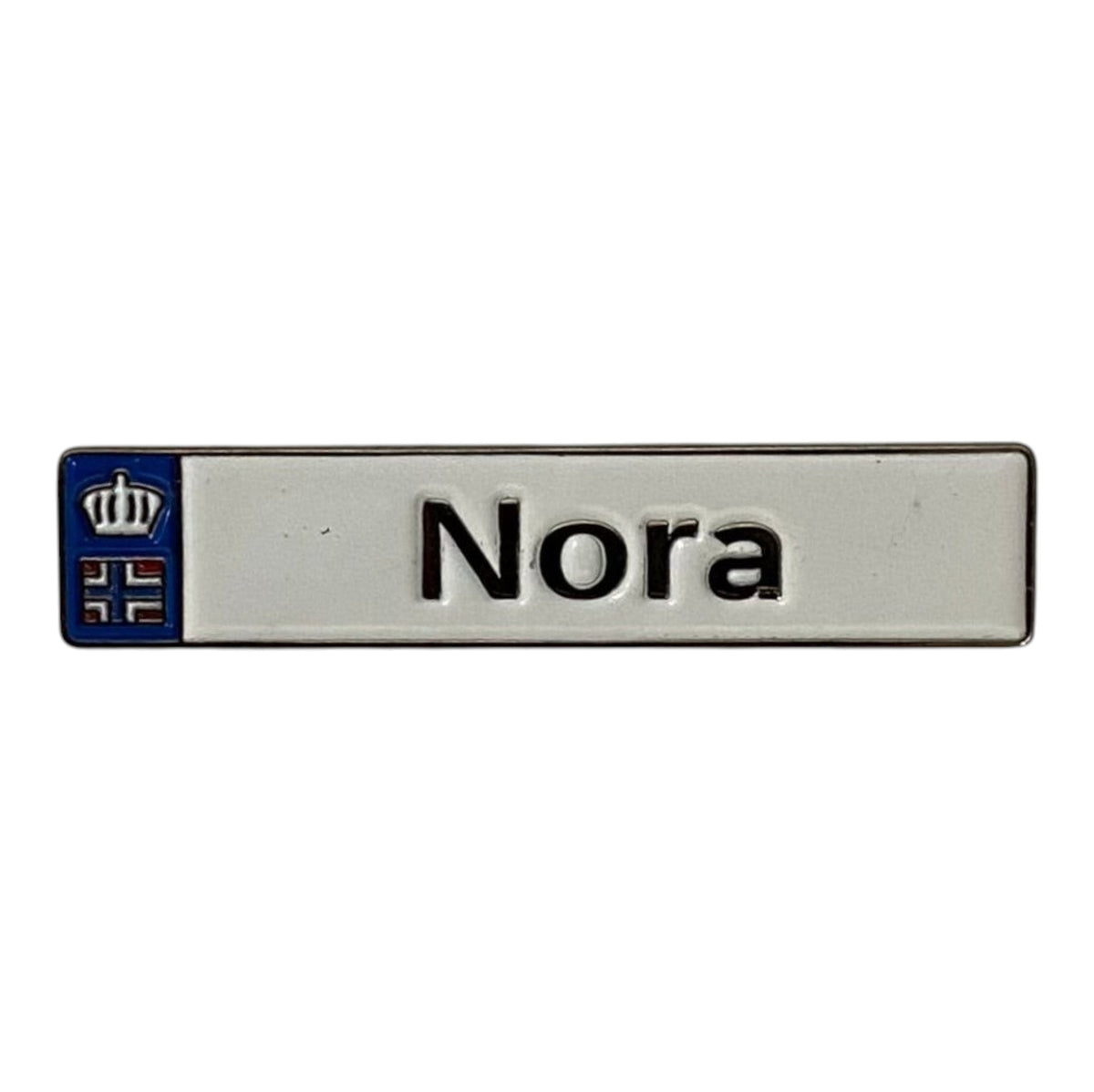 Pinkgul.no Nora decorative metal sticker with a crown emblem and smooth finish for electronics or smooth surfaces.
