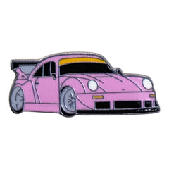Pinkgul.no decorative metal sticker featuring a raised pink sports car design for mobile devices and smooth surfaces