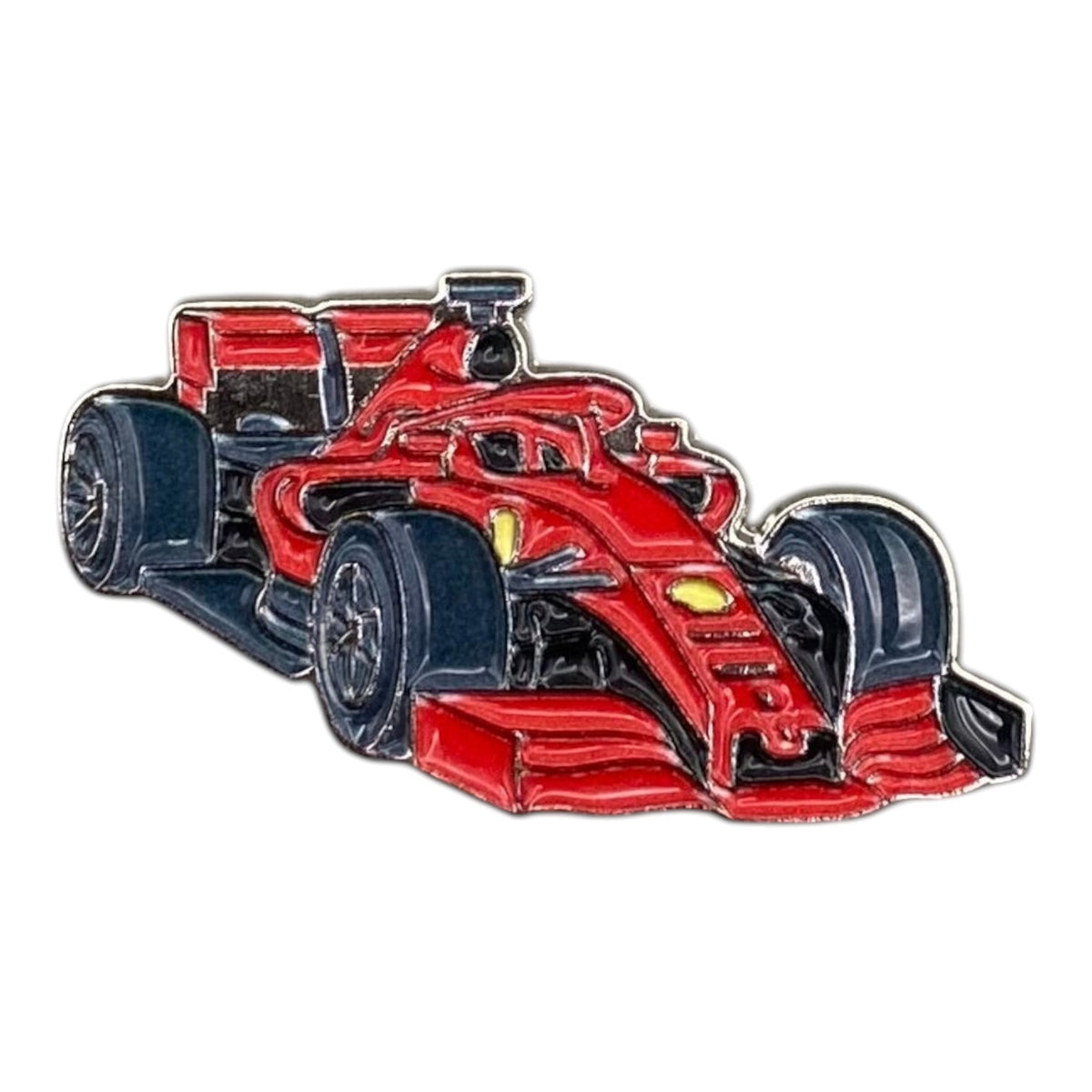 Pinkgul.no decorative metal sticker featuring a detailed red Formula 1 race car design with a smooth finish