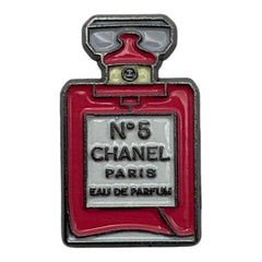 Pinkgul.no decorative metal sticker shaped like a red perfume bottle with raised details and strong adhesive backing
