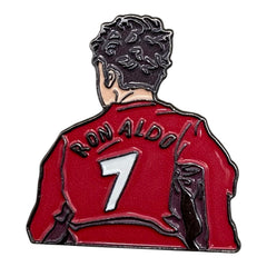 Pinkgul.no metal sticker featuring a raised design of Cristiano Ronaldo in a red number 7 jersey