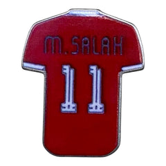 Pinkgul.no decorative metal sticker shaped like a red M. Salah number 11 football jersey with a raised design.