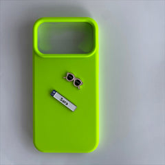 Pinkgul.no Sara decorative metal sticker and sunglasses charm on a bright lime green phone case