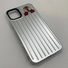 Pinkgul.no silver metallic phone case with a small decorative heart hands sticker attached to the back