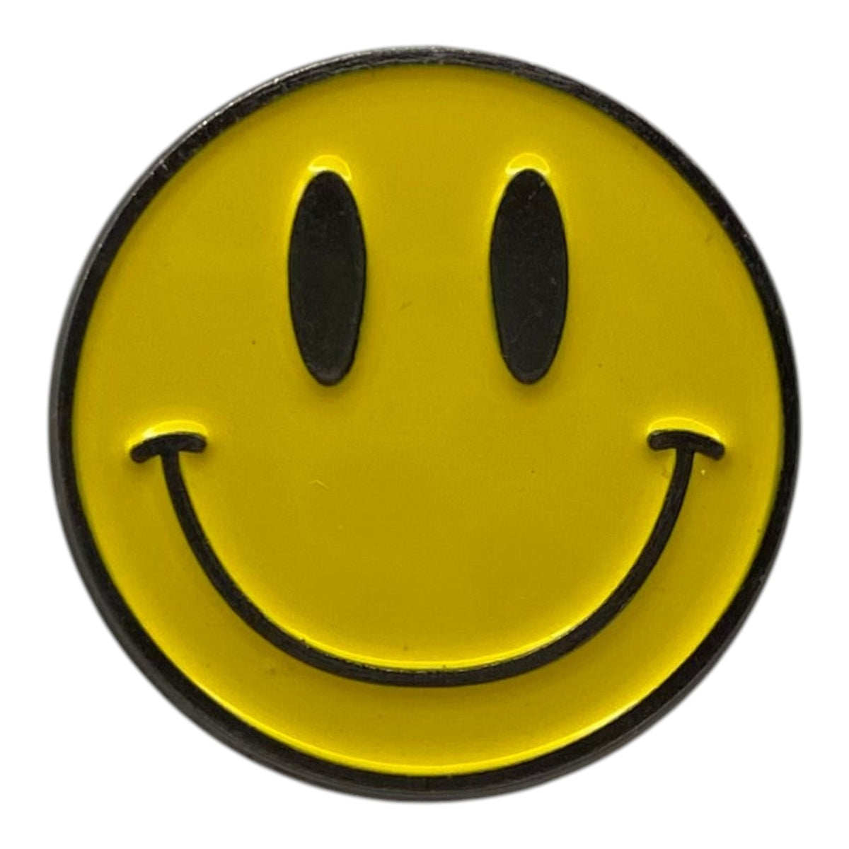 Pinkgul.no decorative yellow metal smiley face sticker with a smooth raised design for electronic devices